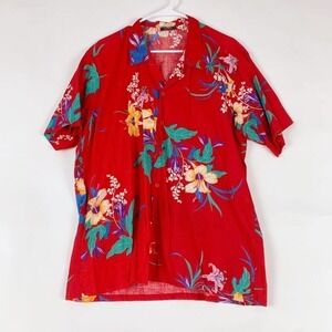 Vintage 90s Carl Michaels Hawaiian Cotton Red Single Stitch Button Up Shirt XL